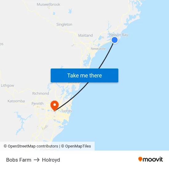 Bobs Farm to Holroyd map