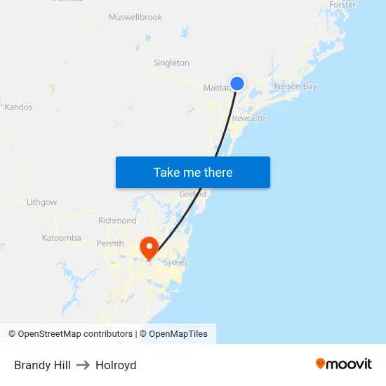 Brandy Hill to Holroyd map