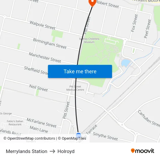 Merrylands Station to Holroyd map