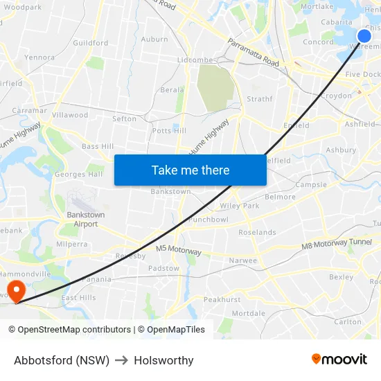 Abbotsford (NSW) to Holsworthy map