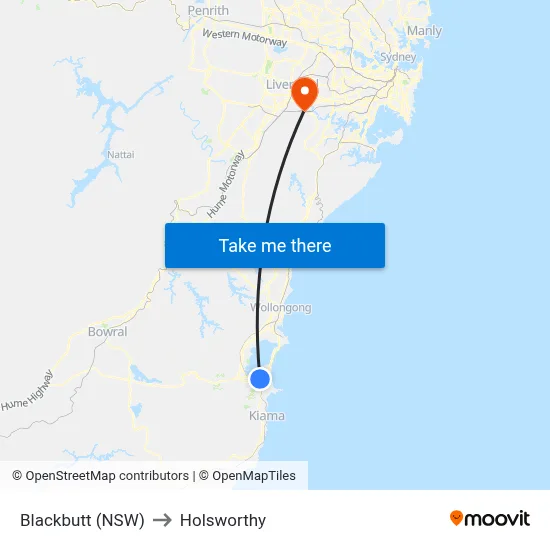Blackbutt (NSW) to Holsworthy map