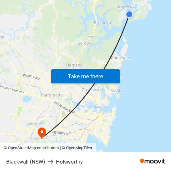 Blackwall (NSW) to Holsworthy map