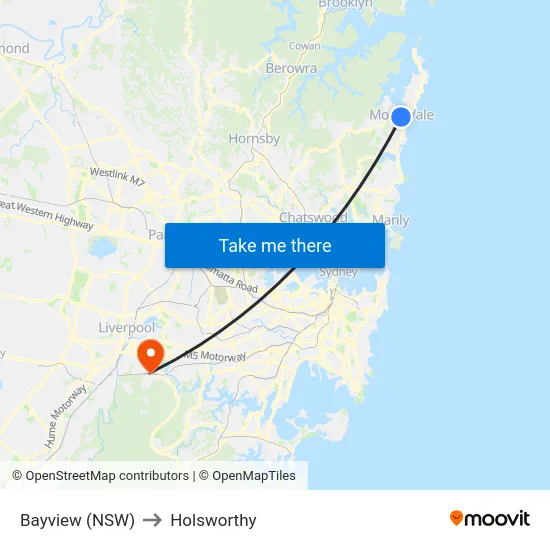 Bayview (NSW) to Holsworthy map