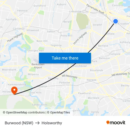Burwood (NSW) to Holsworthy map