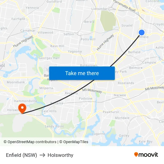 Enfield (NSW) to Holsworthy map