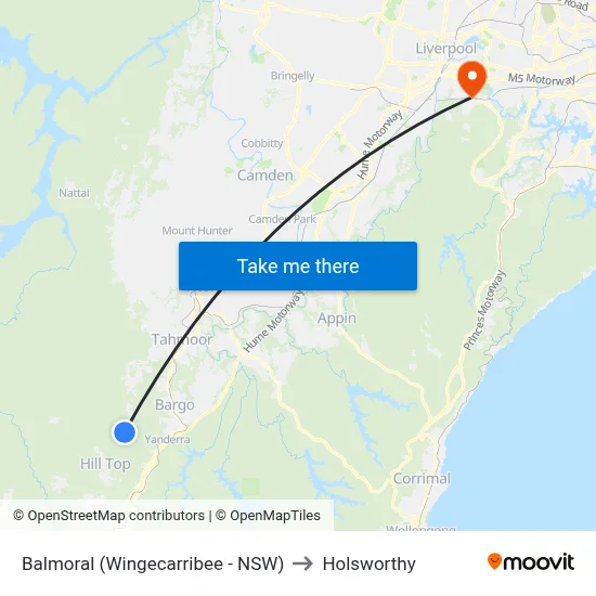 Balmoral (Wingecarribee - NSW) to Holsworthy map