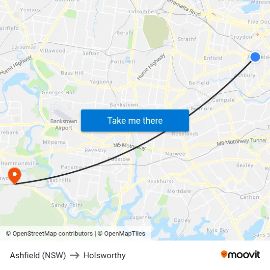 Ashfield (NSW) to Holsworthy map