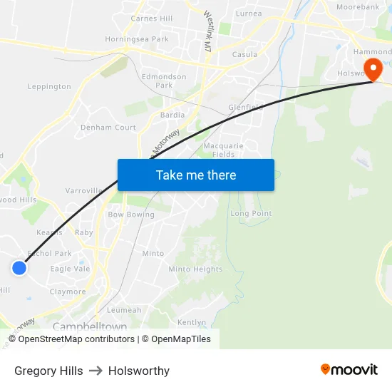 Gregory Hills to Holsworthy map