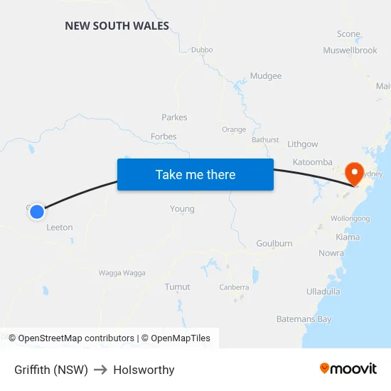 Griffith (NSW) to Holsworthy map