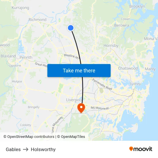 Gables to Holsworthy map