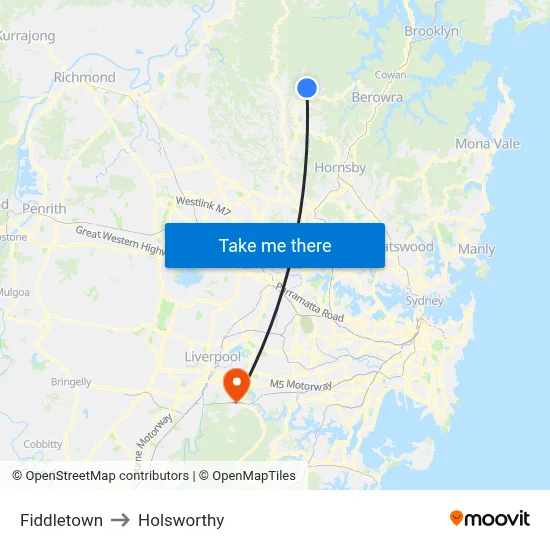 Fiddletown to Holsworthy map