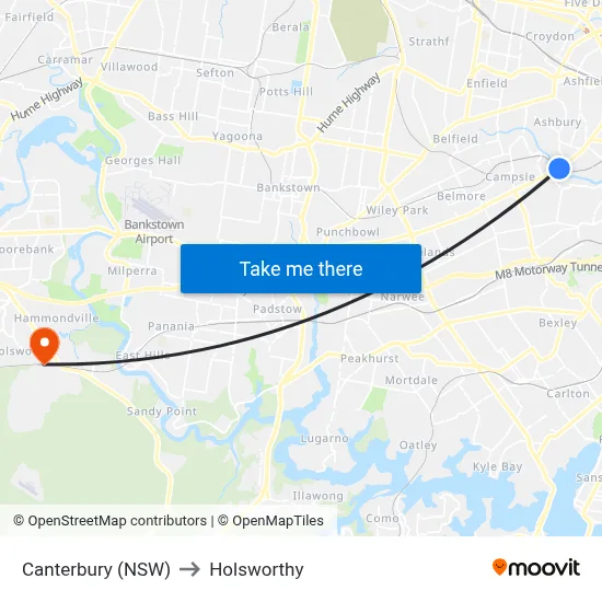 Canterbury (NSW) to Holsworthy map