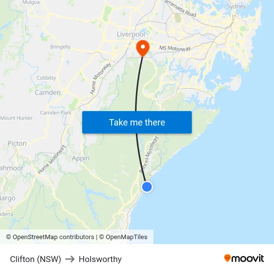 Clifton (NSW) to Holsworthy map