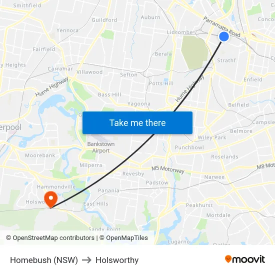 Homebush (NSW) to Holsworthy map