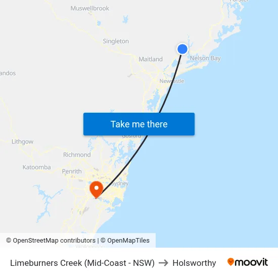 Limeburners Creek (Mid-Coast - NSW) to Holsworthy map