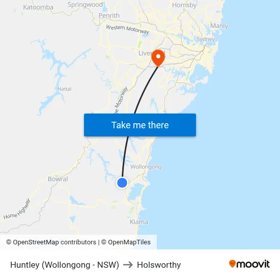 Huntley (Wollongong - NSW) to Holsworthy map
