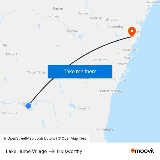 Lake Hume Village to Holsworthy map