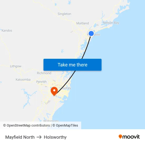 Mayfield North to Holsworthy map