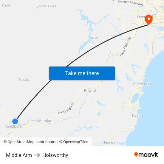 Middle Arm to Holsworthy map