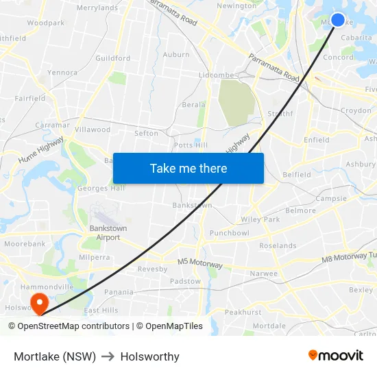 Mortlake (NSW) to Holsworthy map