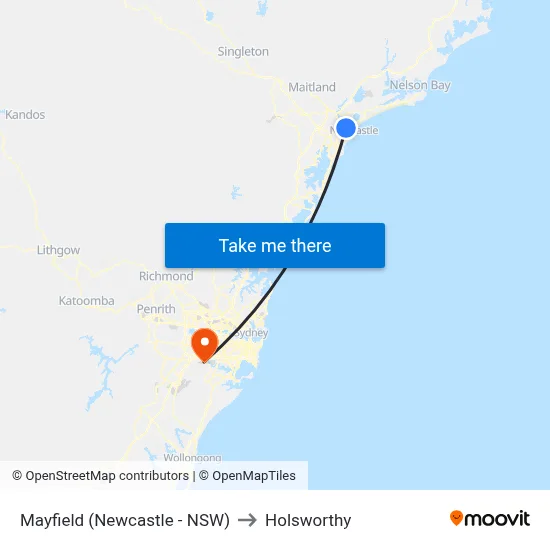 Mayfield (Newcastle - NSW) to Holsworthy map