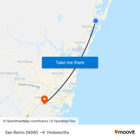 San Remo (NSW) to Holsworthy map