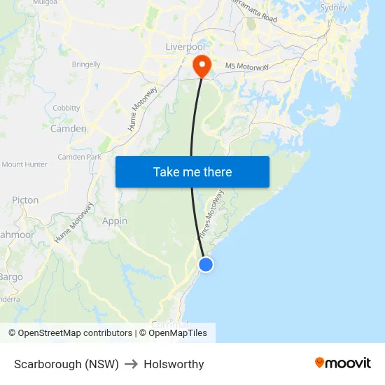 Scarborough (NSW) to Holsworthy map
