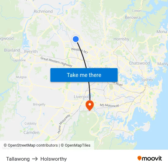 Tallawong to Holsworthy map