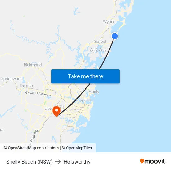 Shelly Beach (NSW) to Holsworthy map
