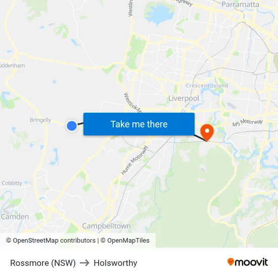 Rossmore (NSW) to Holsworthy map