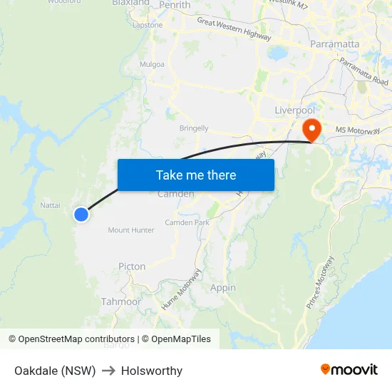 Oakdale (NSW) to Holsworthy map
