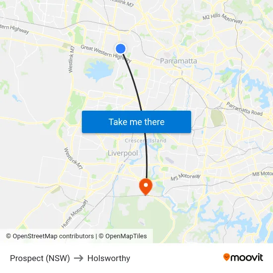 Prospect (NSW) to Holsworthy map