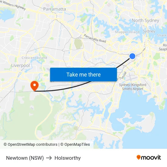 Newtown (NSW) to Holsworthy map