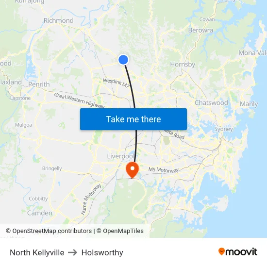 North Kellyville to Holsworthy map