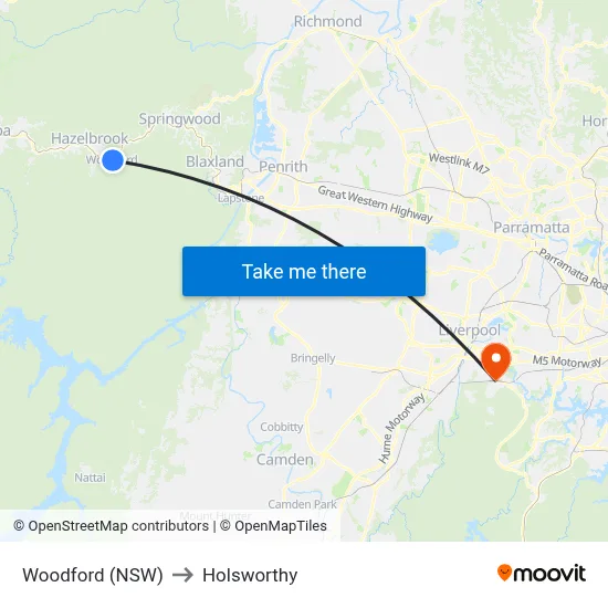 Woodford (NSW) to Holsworthy map