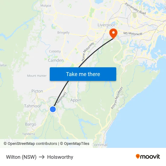 Wilton (NSW) to Holsworthy map