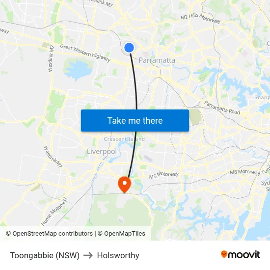 Toongabbie (NSW) to Holsworthy map
