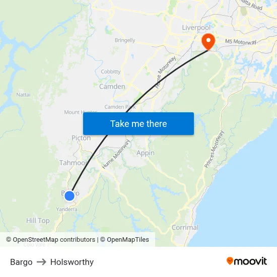 Bargo to Holsworthy map