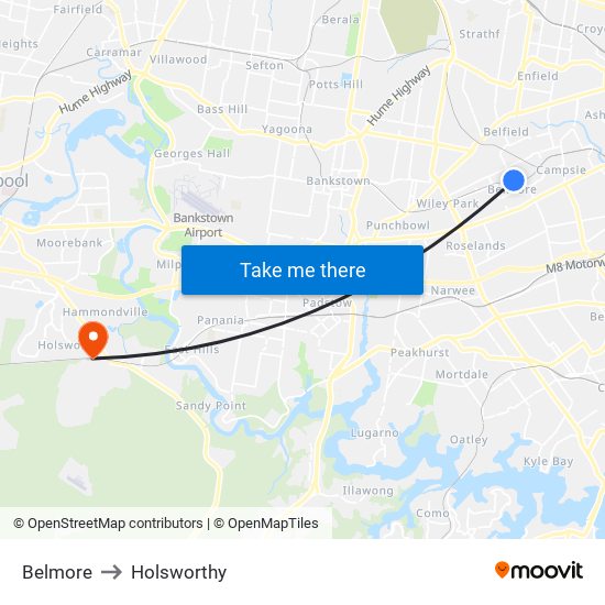 Belmore to Holsworthy map