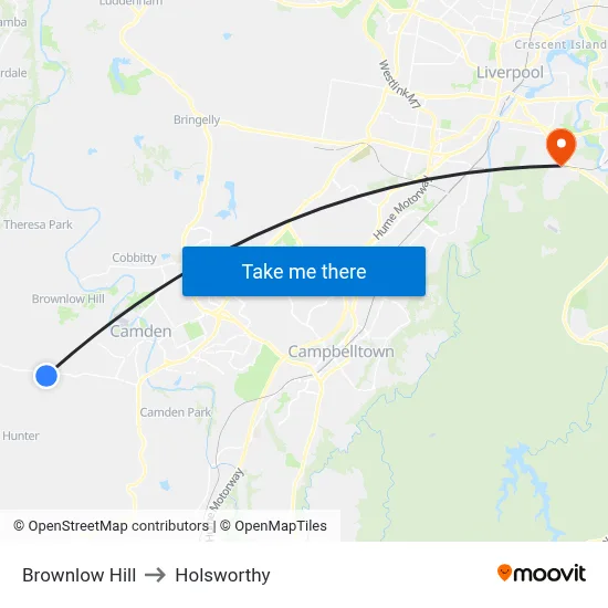 Brownlow Hill to Holsworthy map
