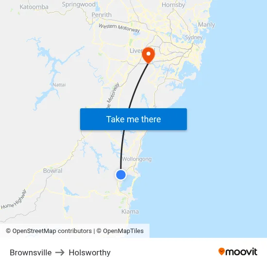 Brownsville to Holsworthy map