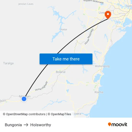 Bungonia to Holsworthy map