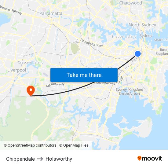 Chippendale to Holsworthy map