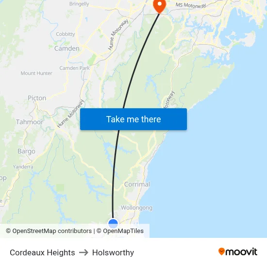 Cordeaux Heights to Holsworthy map