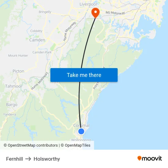 Fernhill to Holsworthy map
