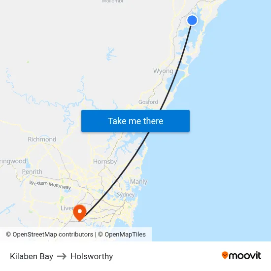 Kilaben Bay to Holsworthy map