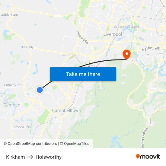 Kirkham to Holsworthy map