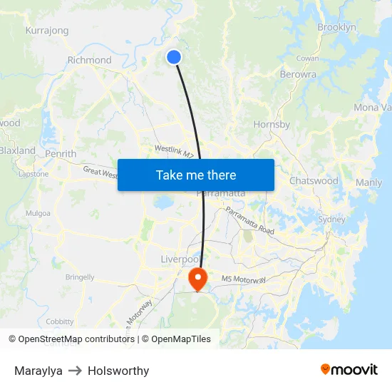 Maraylya to Holsworthy map