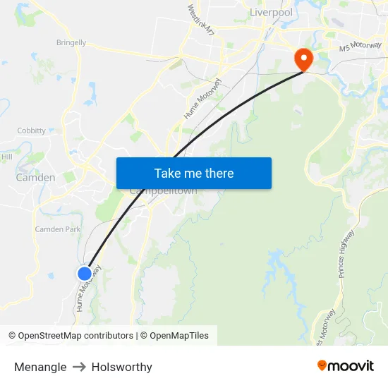 Menangle to Holsworthy map