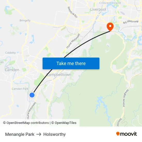 Menangle Park to Holsworthy map